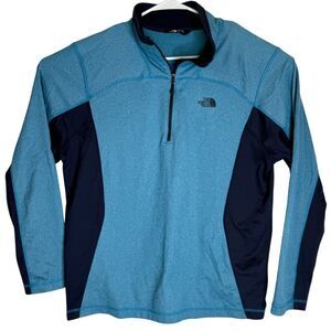 The North Face Mens Colorblock Mock Neck Long Sleeve Pullover Sweater Blue Large